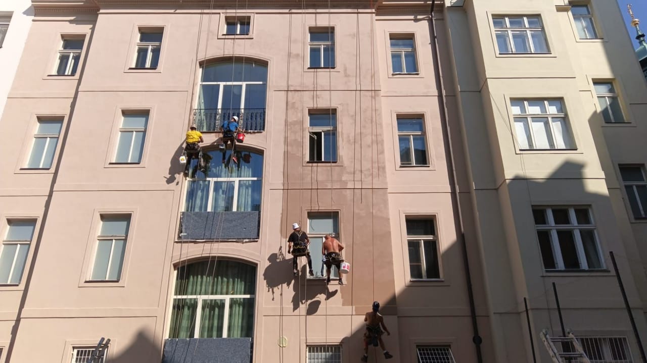 Facade repair progress