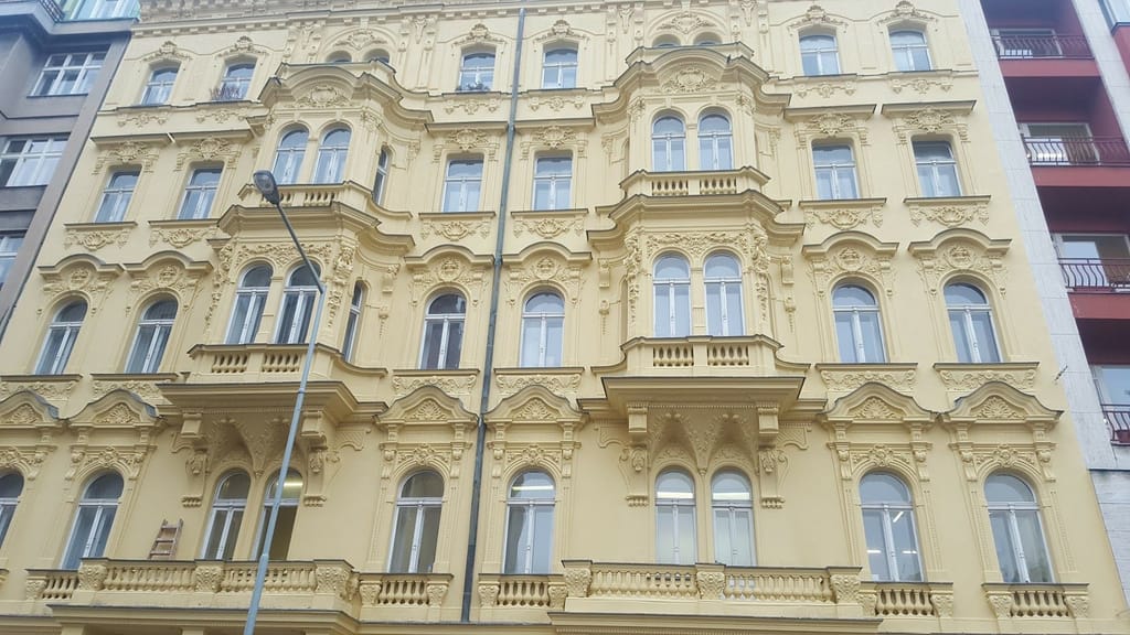 Repaired and painted facade