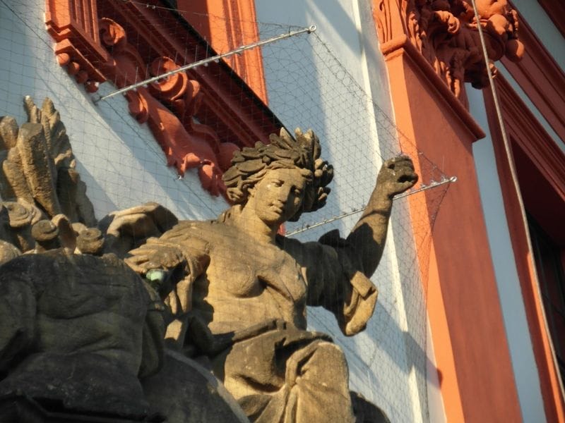 Pigeon netting on the statue